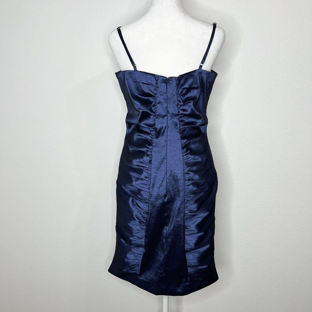 Calvin Klein Metallic Blue Taffeta Sleeveless Ruched Cocktail Party Dress Sz 10 - Picture 6 of 12